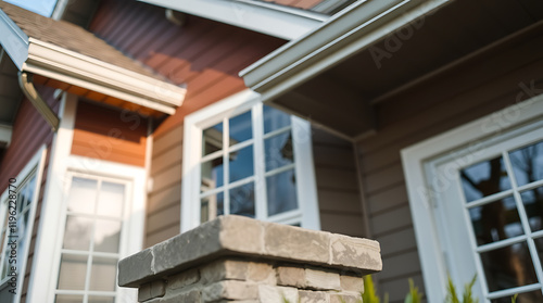 Modern House Exterior: Stone and Brick Architectural Details photo