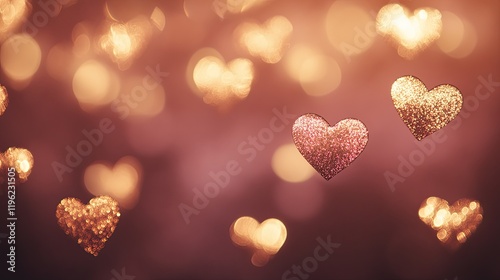 Glimmering hearts on a dreamy bokeh background