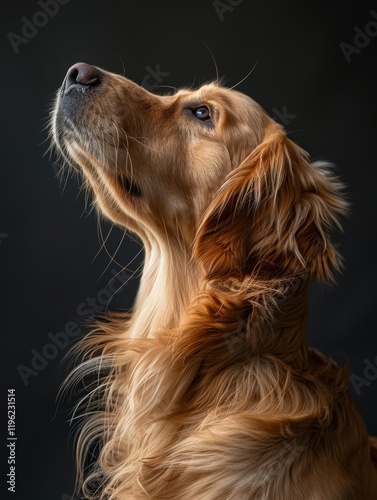 Wallpaper Mural A golden retriever looking upwards against a dark background Torontodigital.ca