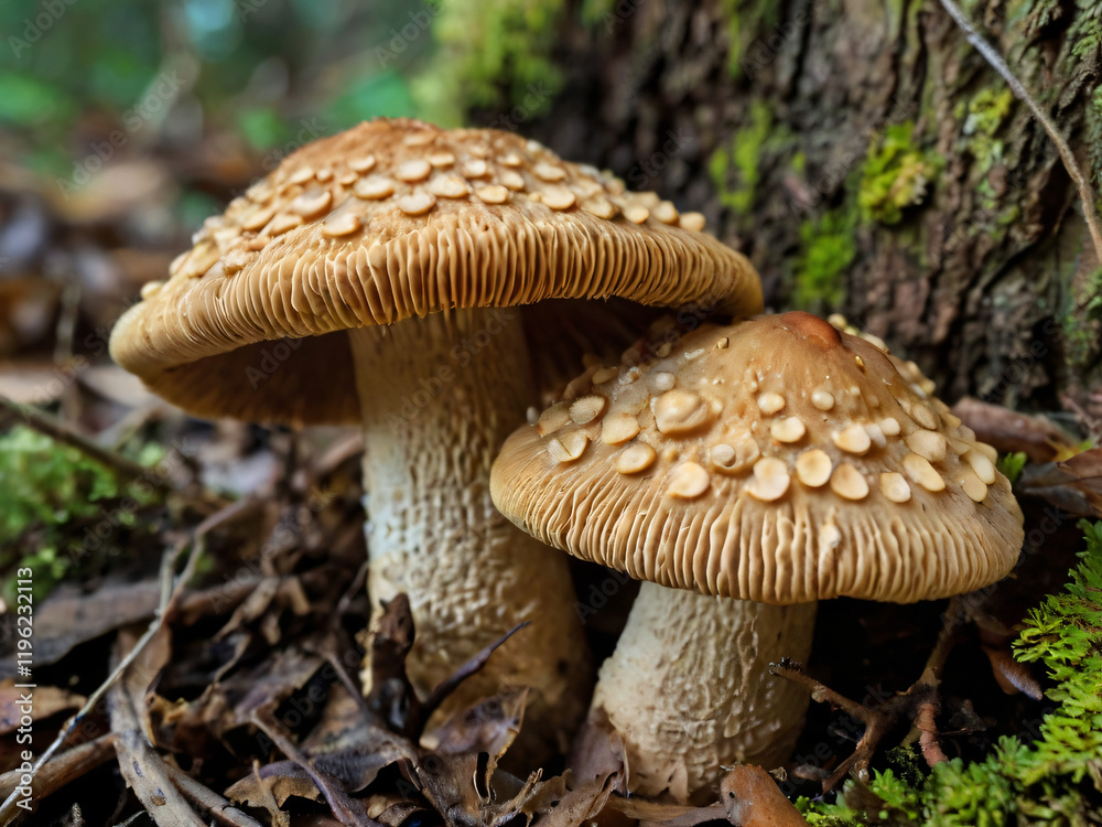 Fototapeta premium white dot mushrooms on ground