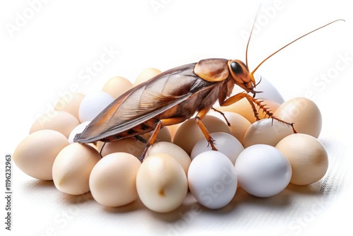 A pristine cockroach ootheca, freshly laid, stark against a pure white background. photo