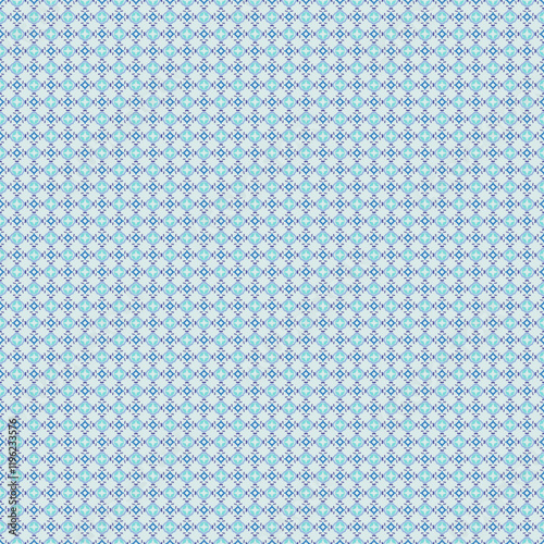 Fresh Blue Geometric Pattern with Circular Floral Details