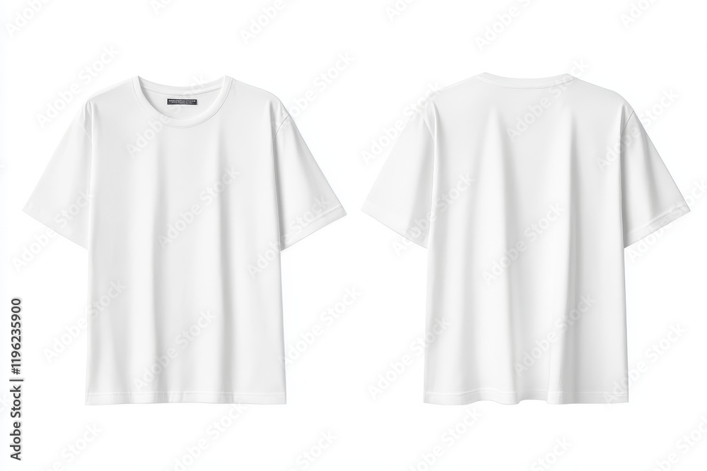 Plain white unisex t-shirt, front and back view on white background.