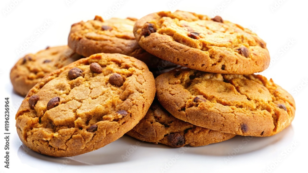 Close-up of delectable homemade cookies, isolated on white. Sweet bakery treats perfectly captured. Close-up of delectable homemade cookies, isolated on white. Sweet bakery treats perfectly captured.