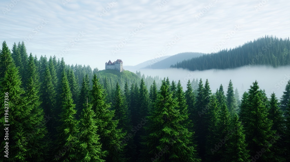 Obraz premium Misty Mountaintop Castle