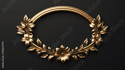 3D ender background of golden floral frame with flowers on top

 photo