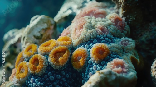 Wallpaper Mural A detailed shot of coral textures, showcasing their unique biological structure and vivid colors Torontodigital.ca