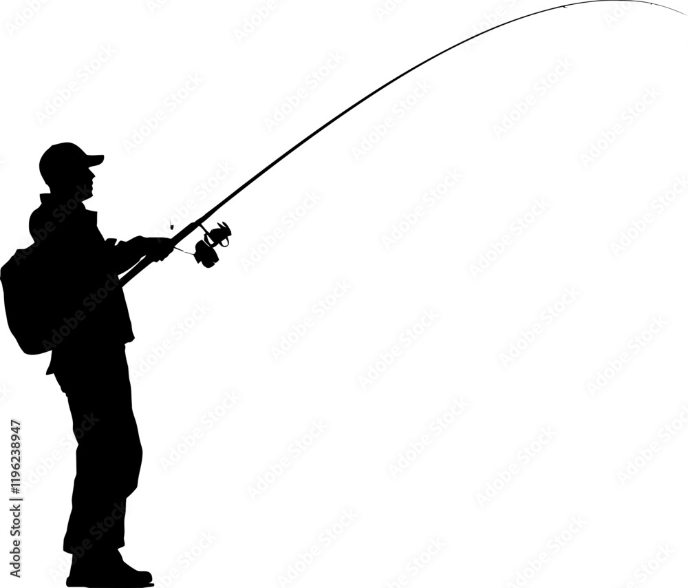 Obraz premium Fisherman fishing silhouette