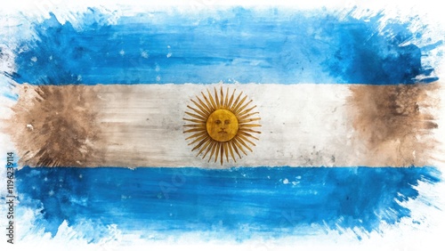 Surreal Argentina Flag Art: Brushstrokes, Painted Texture, Solid & Isolated Backgrounds