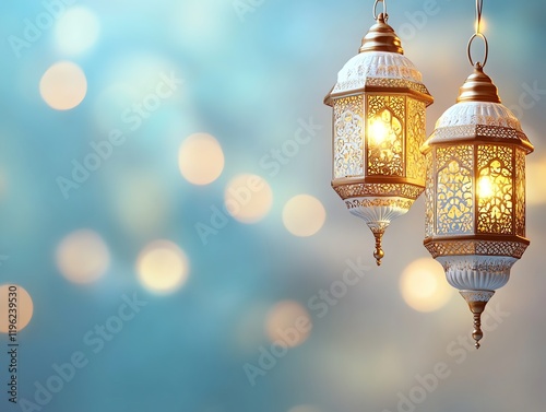 Elegant Ornate Lanterns: A Serene, Glowing Ramadan Image photo