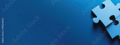 Blue puzzle pieces connect on blue background