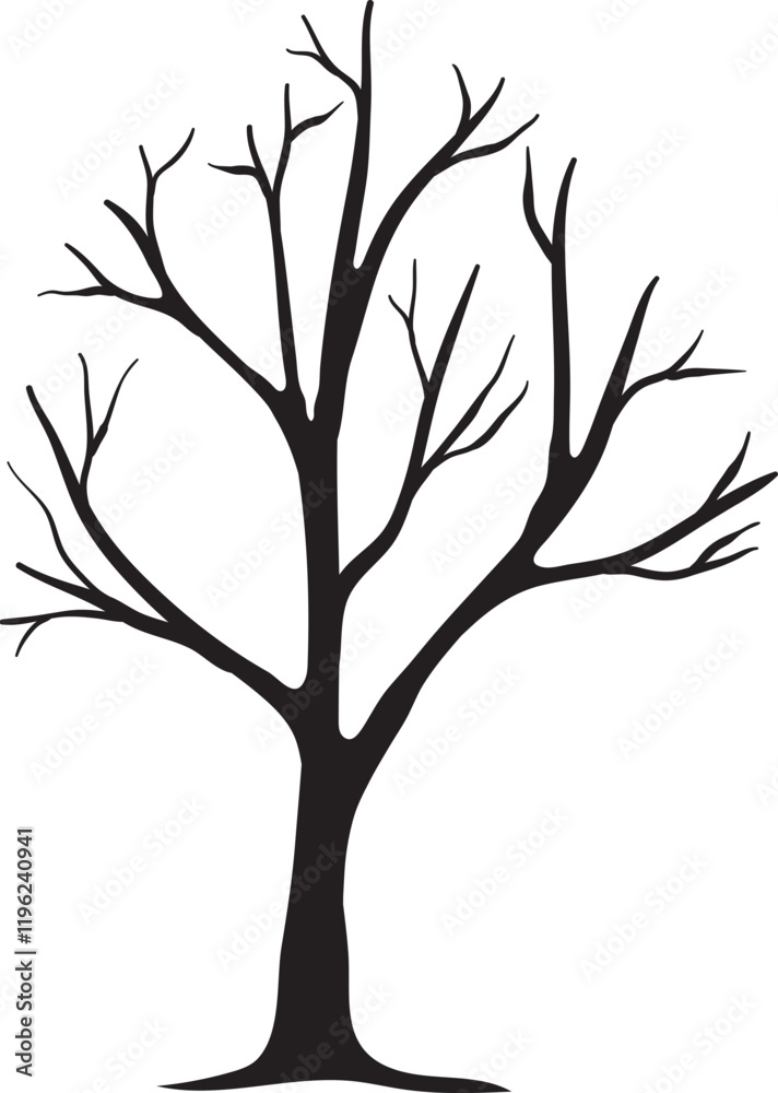 Bare Tree Silhouette Isolated on White Background Bare Tree Silhouette Isolated on White Background