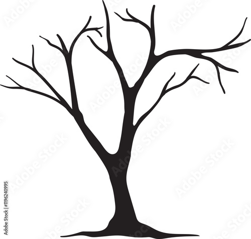 Bare Tree Silhouette Isolated on White Background