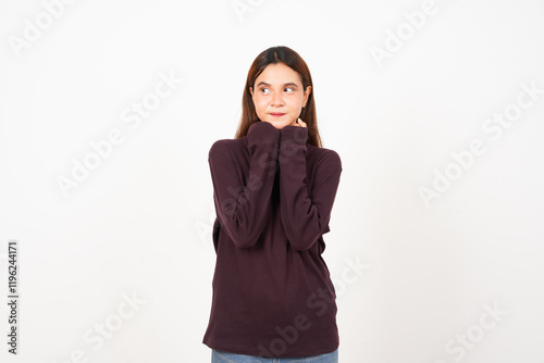 Thoughtful Expression Of Beautiful Asian Woman Isolated On White Background