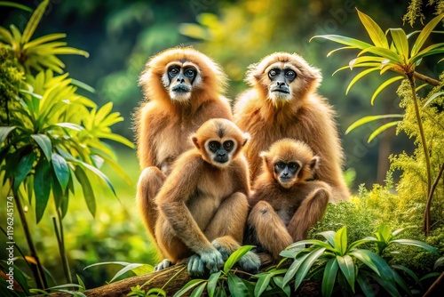 Vintage Gibbon Family Southeast Asia Treetop Habitat Wildlife Photography photo