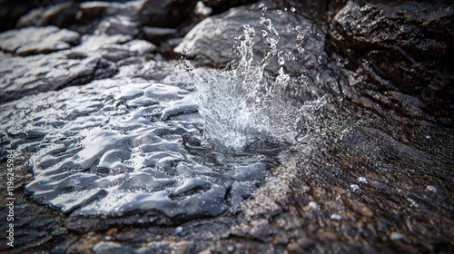 Ocean wave splashing rocks, coastal, background blur, nature