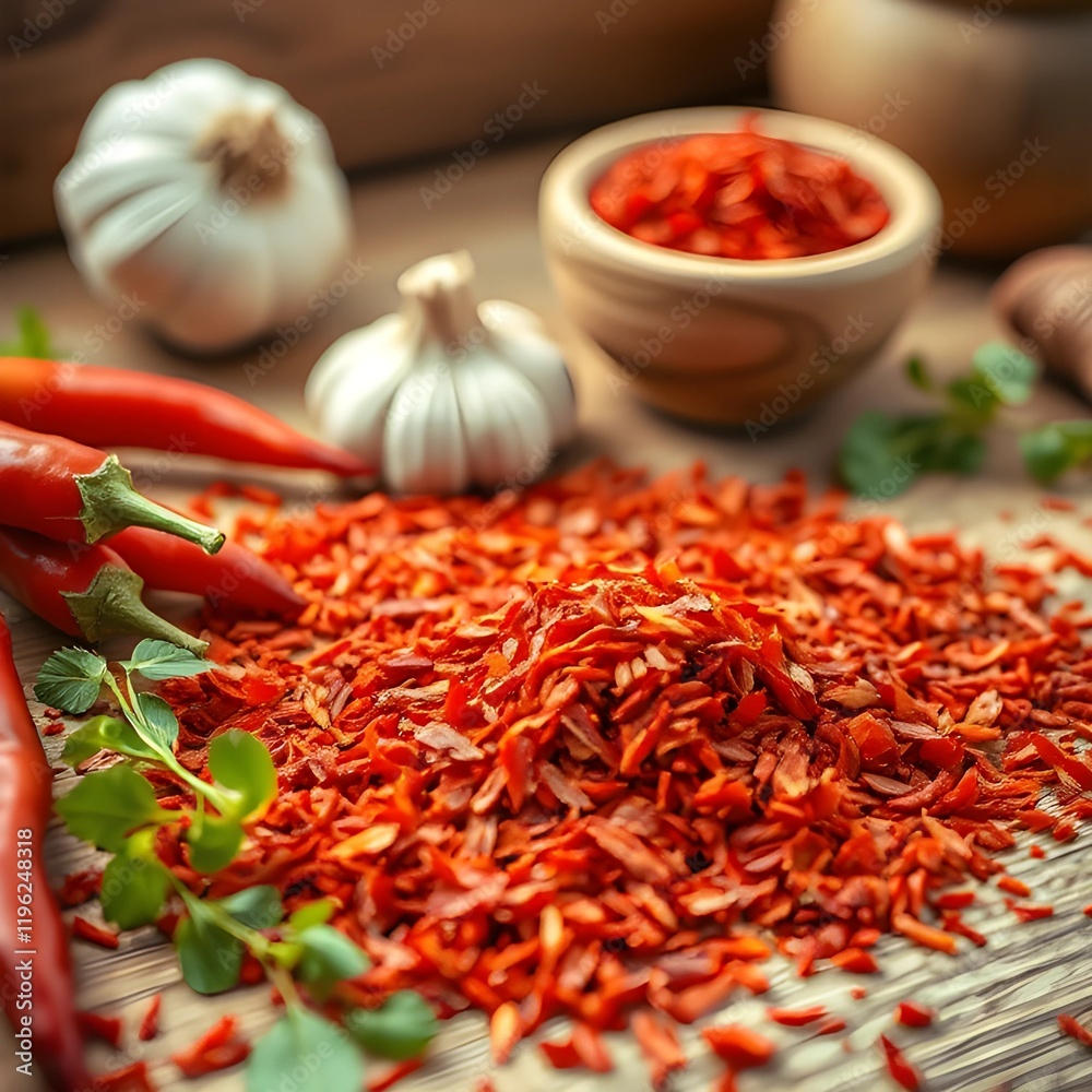 red chili flakes on table nicely arranged red chili flakes on table nicely arranged