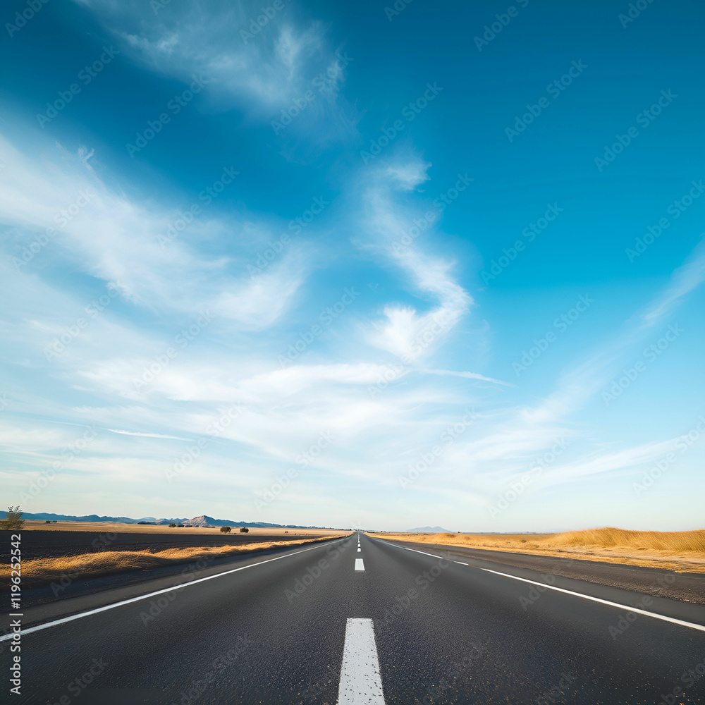 Naklejka premium Vertical shot of an asphalt road under the blue sky