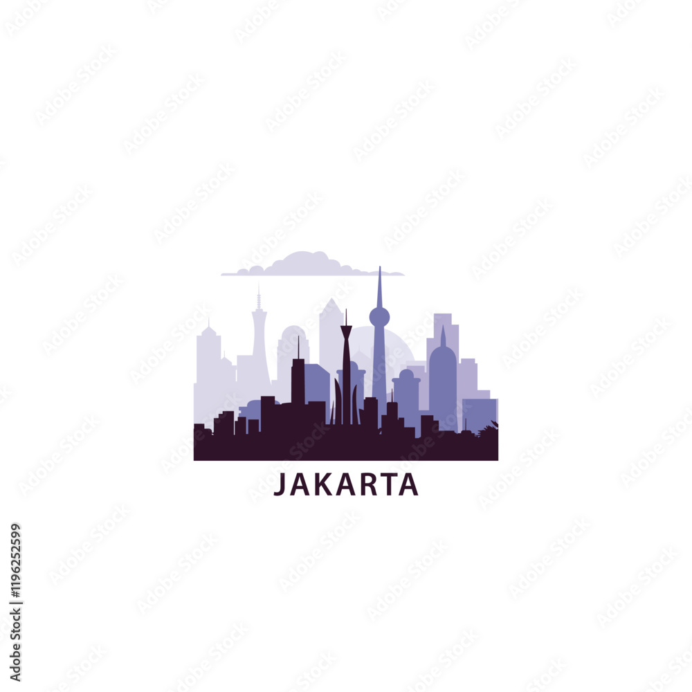Naklejka premium Jakarta logo with skyline, cityscape retro vector icon. Indonesia city horizon, facade, travel logotype
