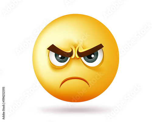 Angry Emoticon Glowering Face 3D Render Frustrated Expression Yellow Emoji Digital Illustration