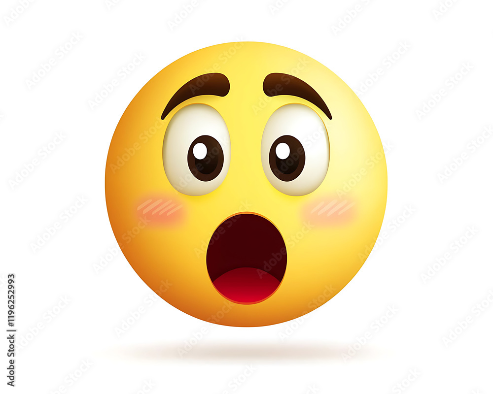 Fototapeta premium Astonished Yellow Emoticon with Wide Open Mouth and Blushing Cheeks Illustration