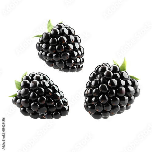 blackberries - three juicy berries isolated on white background photo