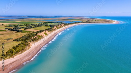 Aerial view of sandy coast and ocean