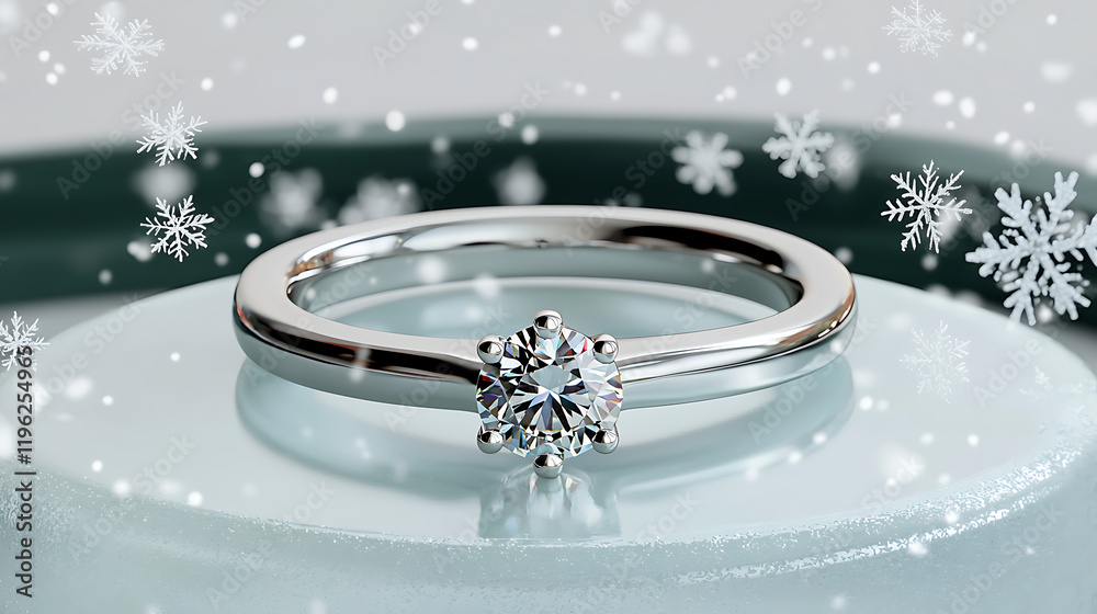 Sparkling Diamond Solitaire Engagement Ring in Winter Setting