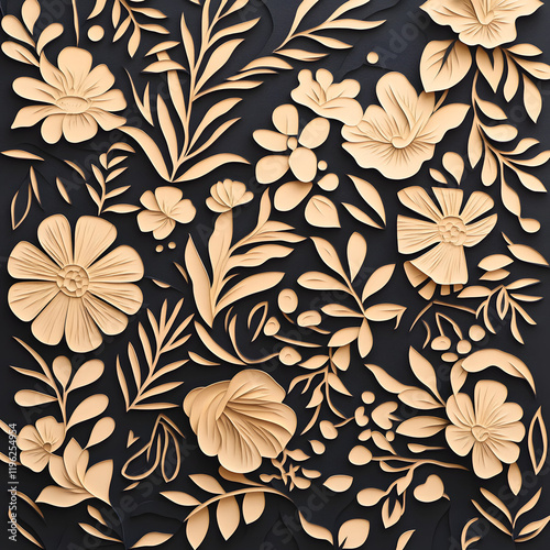 Tropical floral in paper art style and pastel color tropical green leaf paper cut concept design