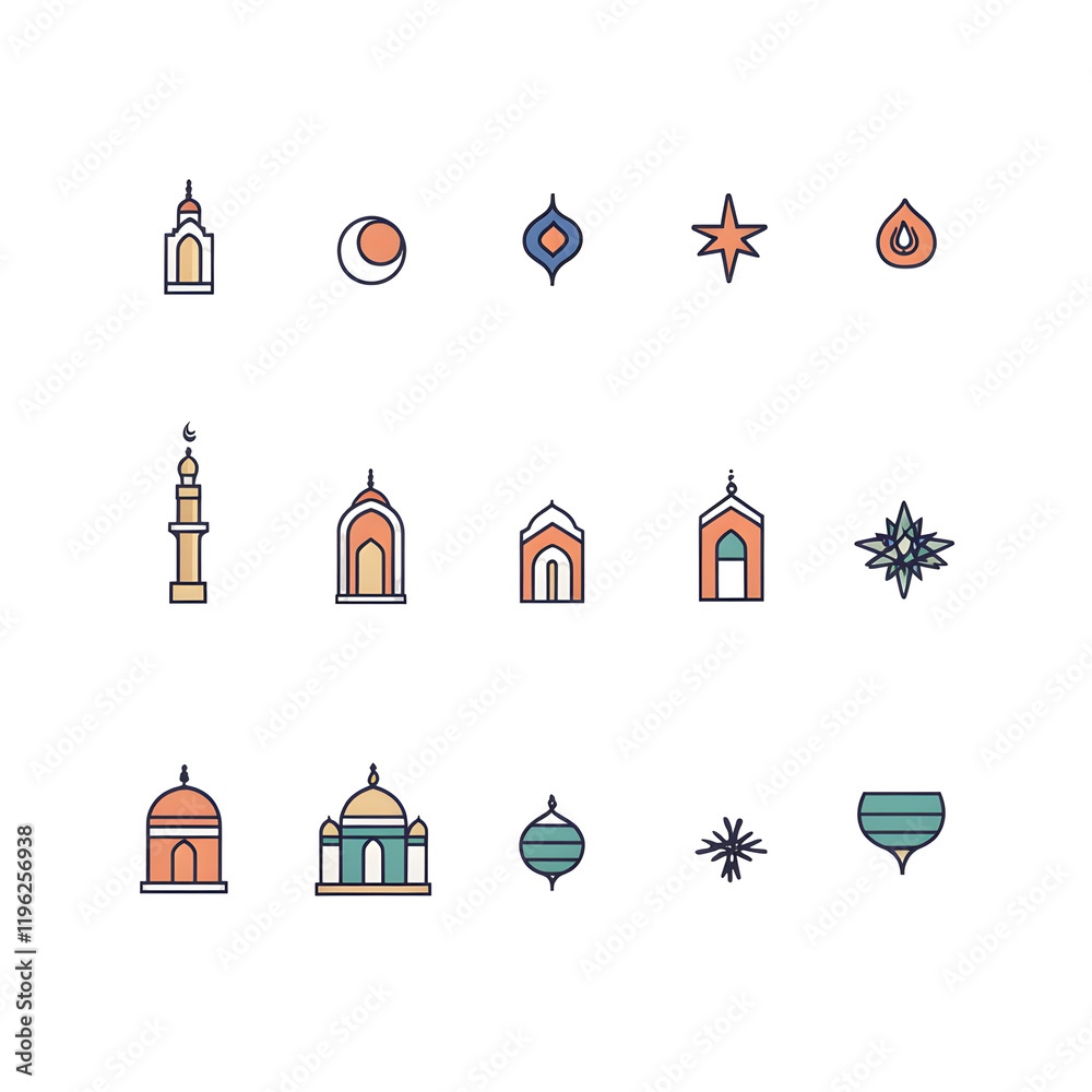 Fototapeta premium A set of icons a minimalist Eid Al-Fitr