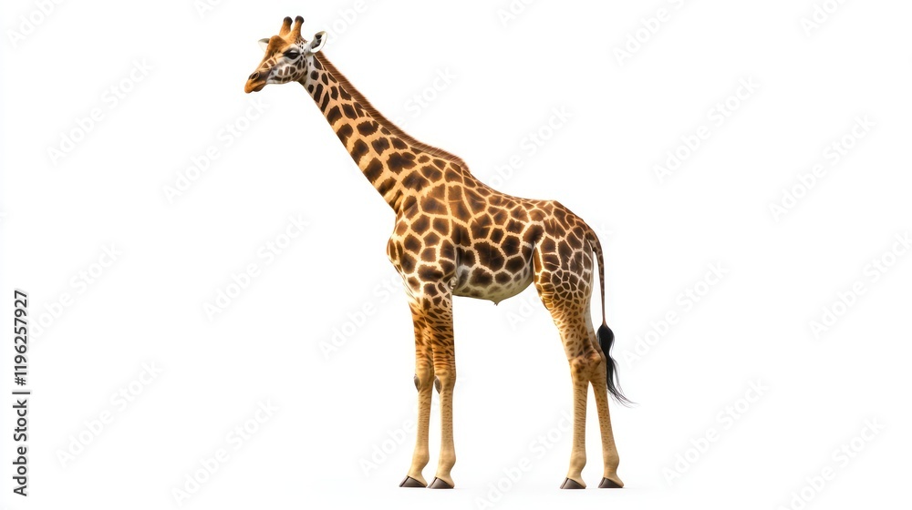 Naklejka premium Majestic Giraffe: A Stunning Portrait Against a White Background