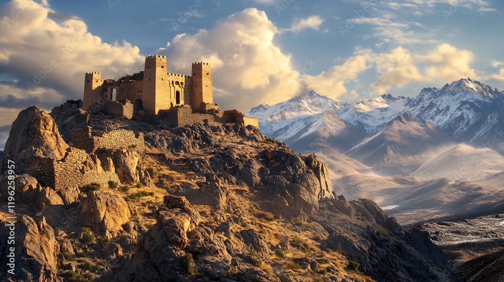Obraz premium Majestic Mountaintop Castle: A Breathtaking Panorama