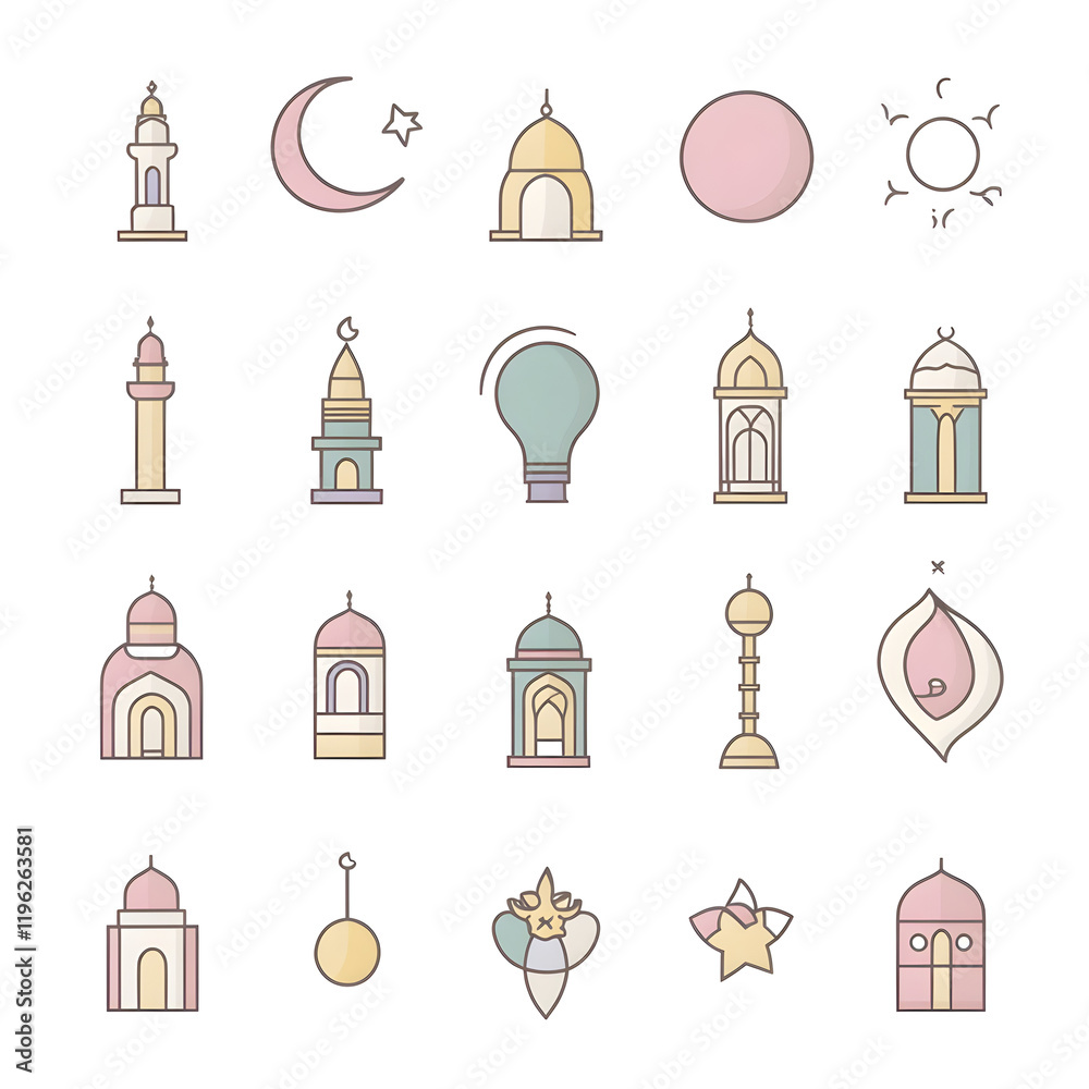Fototapeta premium A set of icons a minimalist Eid Al-Fitr