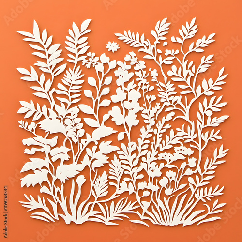 Tropical floral in paper art style and pastel color tropical green leaf paper cut concept design