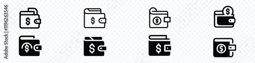 Wallet with dollar icon, Flat Wallet full of money icon, Wallet icon set