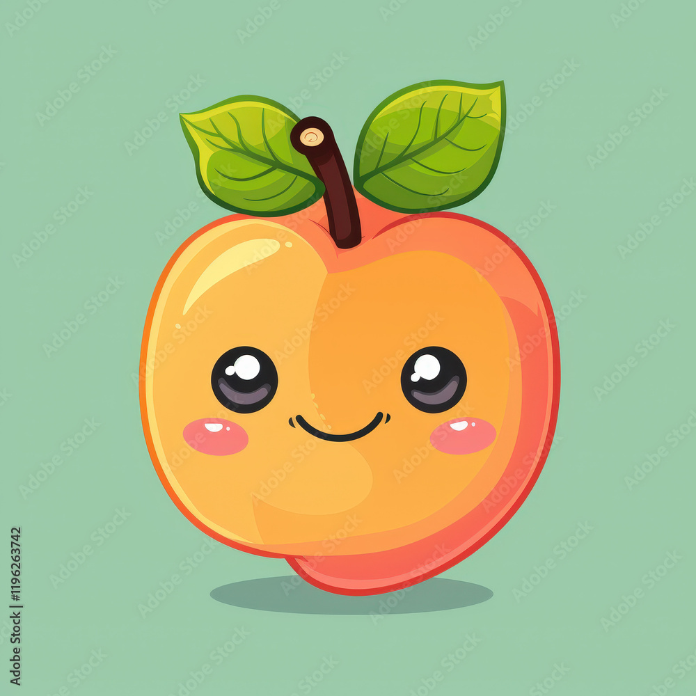 Obraz premium Adorable Peach Mascot with Rosy Cheeks and Big Smile Illustration