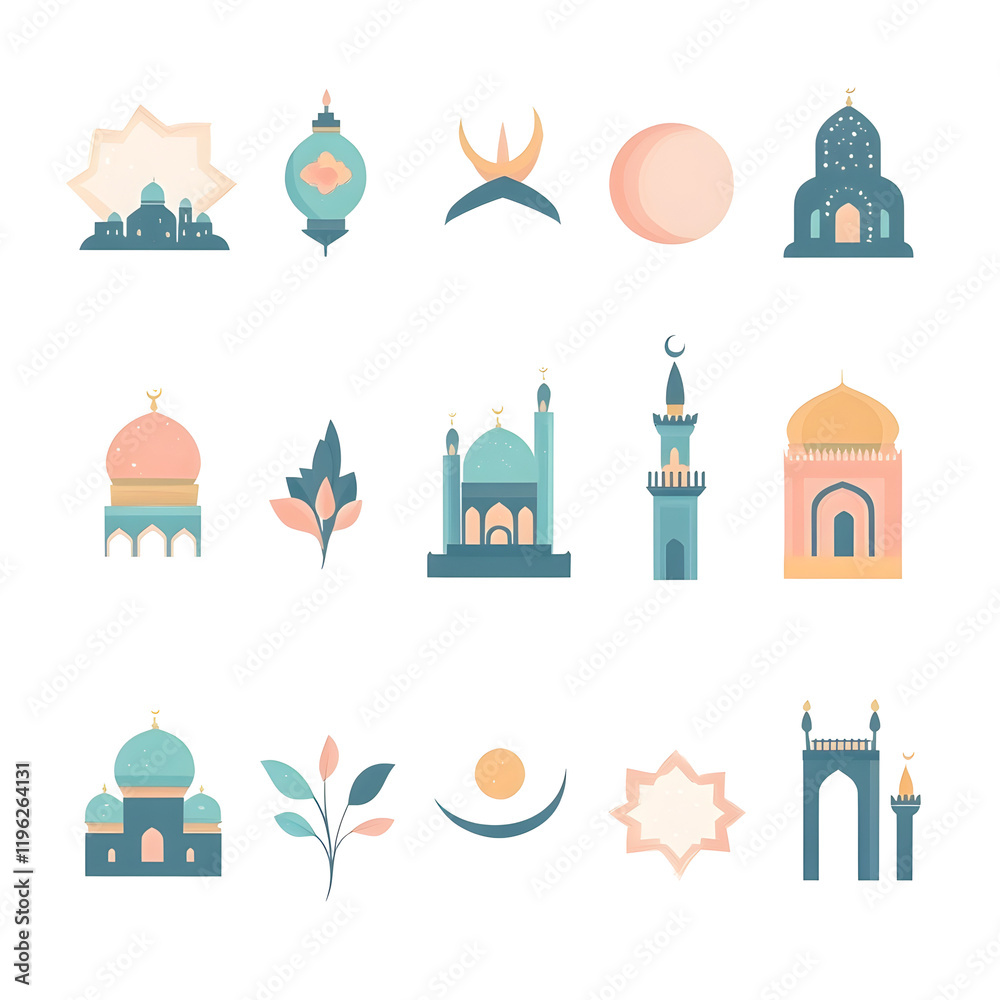 Fototapeta premium A set of icons a minimalist Eid Al-Fitr
