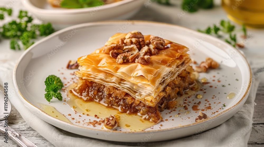 Delicious Turkish Baklava with Layers of Nuts and Honey Drizzle Delicious Turkish Baklava with Layers of Nuts and Honey Drizzle