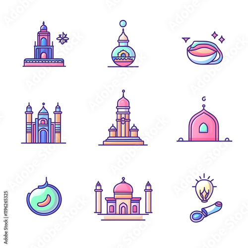 A set of icons a minimalist Eid Al-Fitr