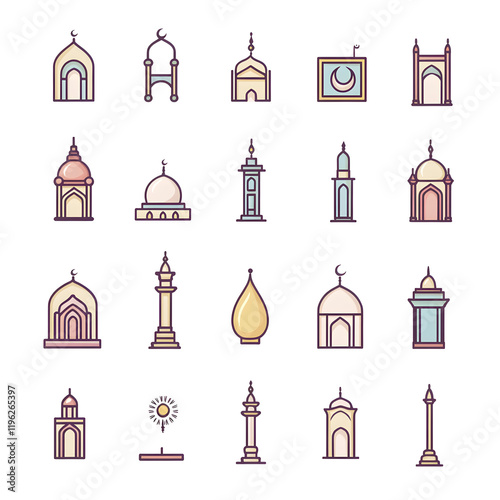 A set of icons a minimalist Eid Al-Fitr