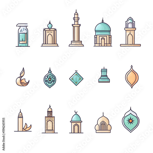 A set of icons a minimalist Eid Al-Fitr