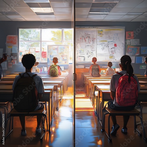Metaphorical Divided Classroom with Segregated Students of Varied Backgrounds