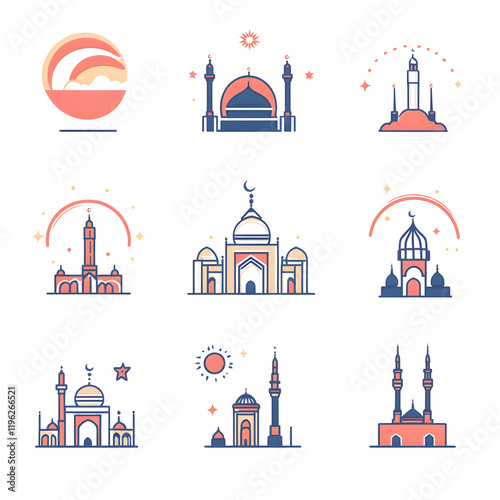 A set of icons a minimalist Eid Al-Fitr