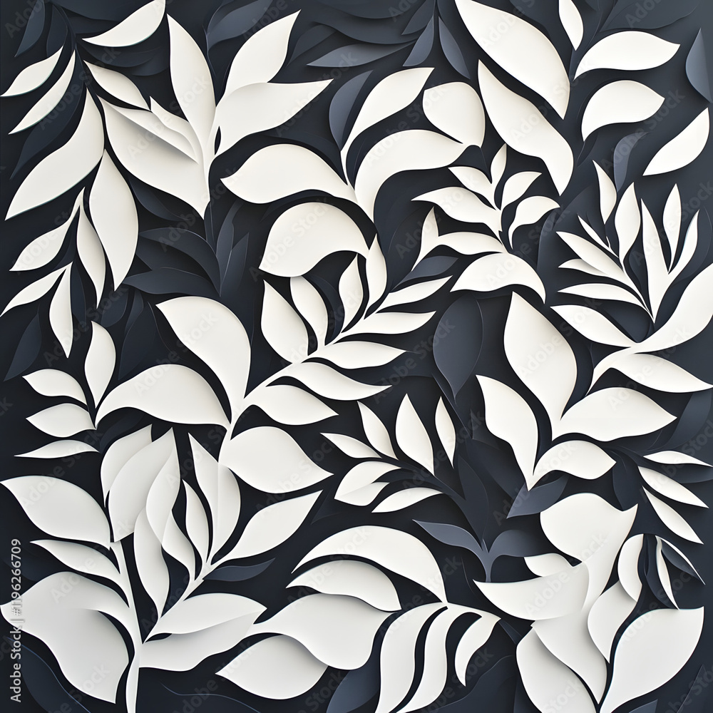 Fototapeta premium Tropical floral in paper art style and pastel color tropical green leaf paper cut concept design