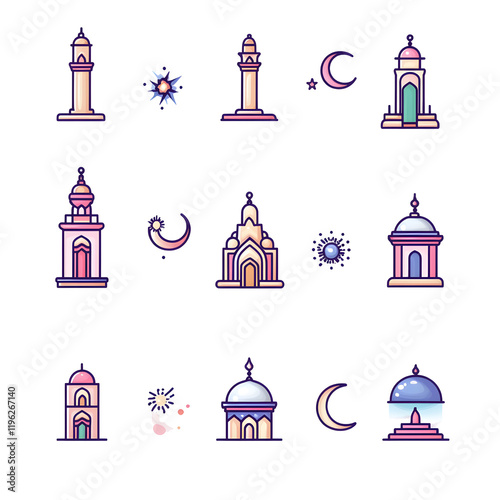 A set of icons a minimalist Eid Al-Fitr