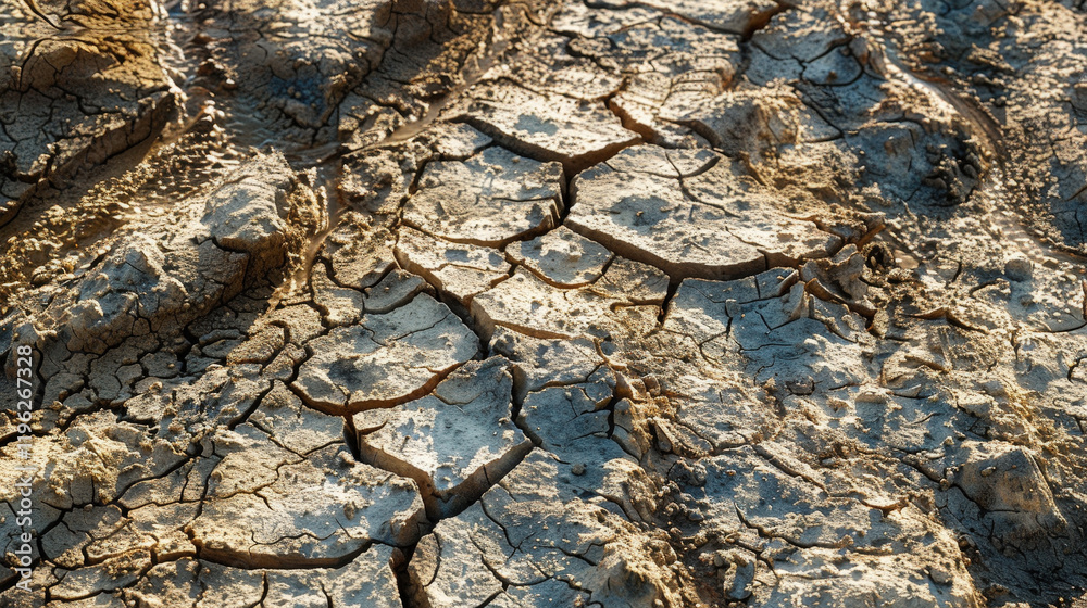 Dry Riverbed with Cracked Earth in Desolate Landscape Scene Dry Riverbed with Cracked Earth in Desolate Landscape Scene