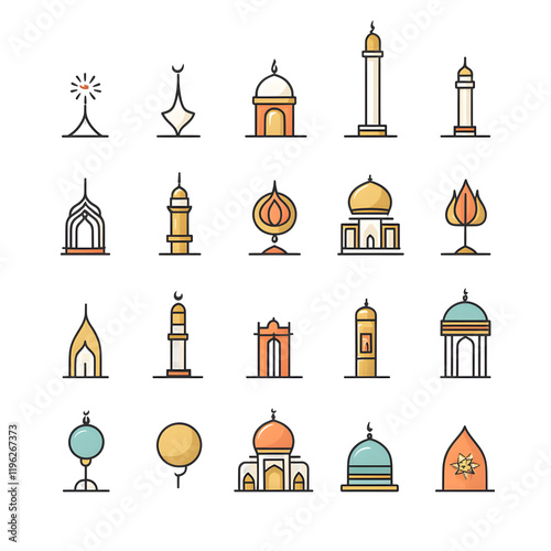 A set of icons a minimalist Eid Al-Fitr