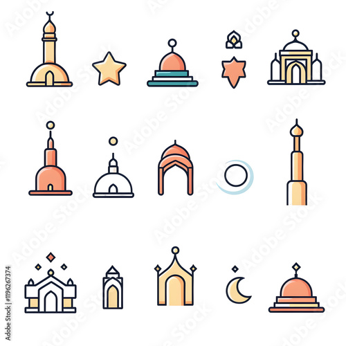 A set of icons a minimalist Eid Al-Fitr