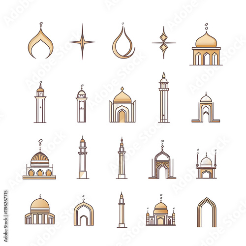 A set of icons a minimalist Eid Al-Fitr