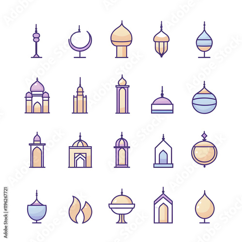 A set of icons a minimalist Eid Al-Fitr